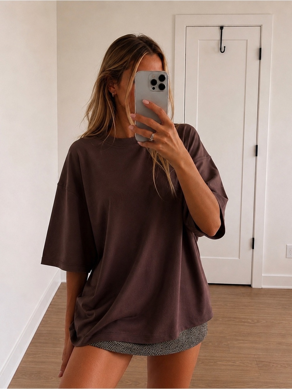 Topshop Oversized Dropped Shoulders Tee in Brown